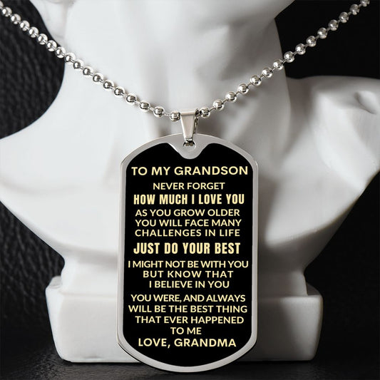 To My Grandson, Never Forget Love, Grandma | Dog Tag Necklace