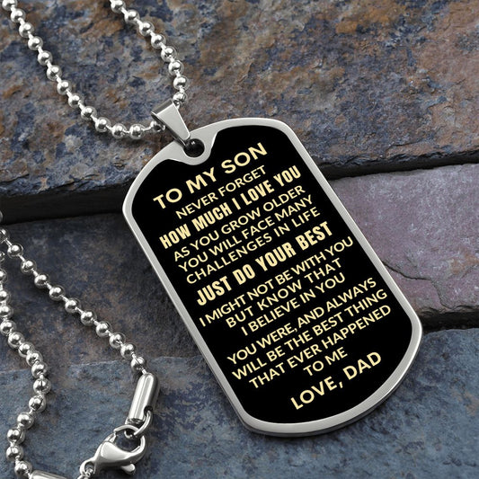 To My Son, Never Forget Love, Dad | Dog Tag Necklace
