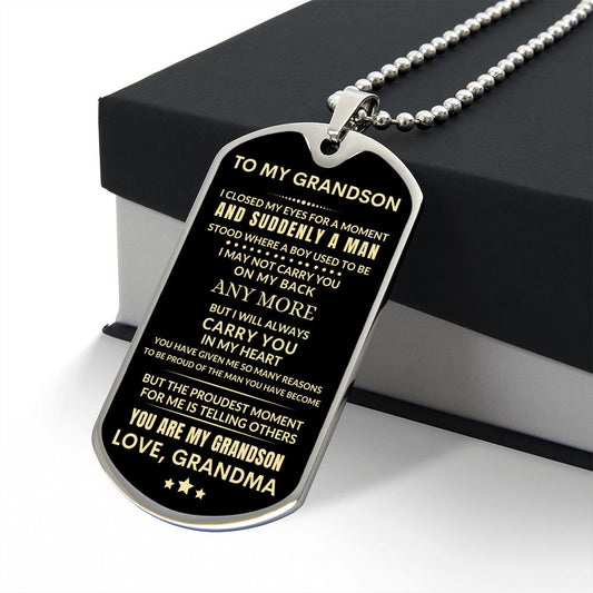 To My Grandson, I Closed My Eyes Love, Grandma | Dog Tag Necklace
