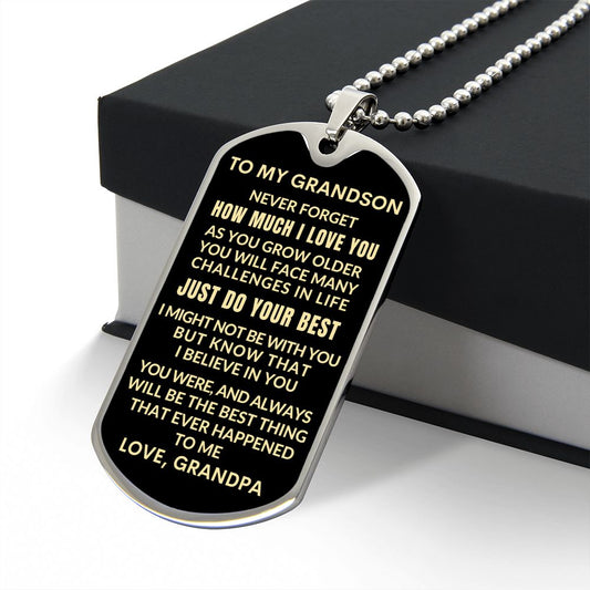 To My Grandson, Never Forget Love, Grandpa | Dog Tag Necklace